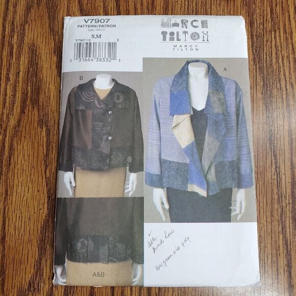 00s Vogue Pattern V7907 Loose Fitting Artsy Boxy Jacket Scarf Square Collar S M - Picture 2 of 3